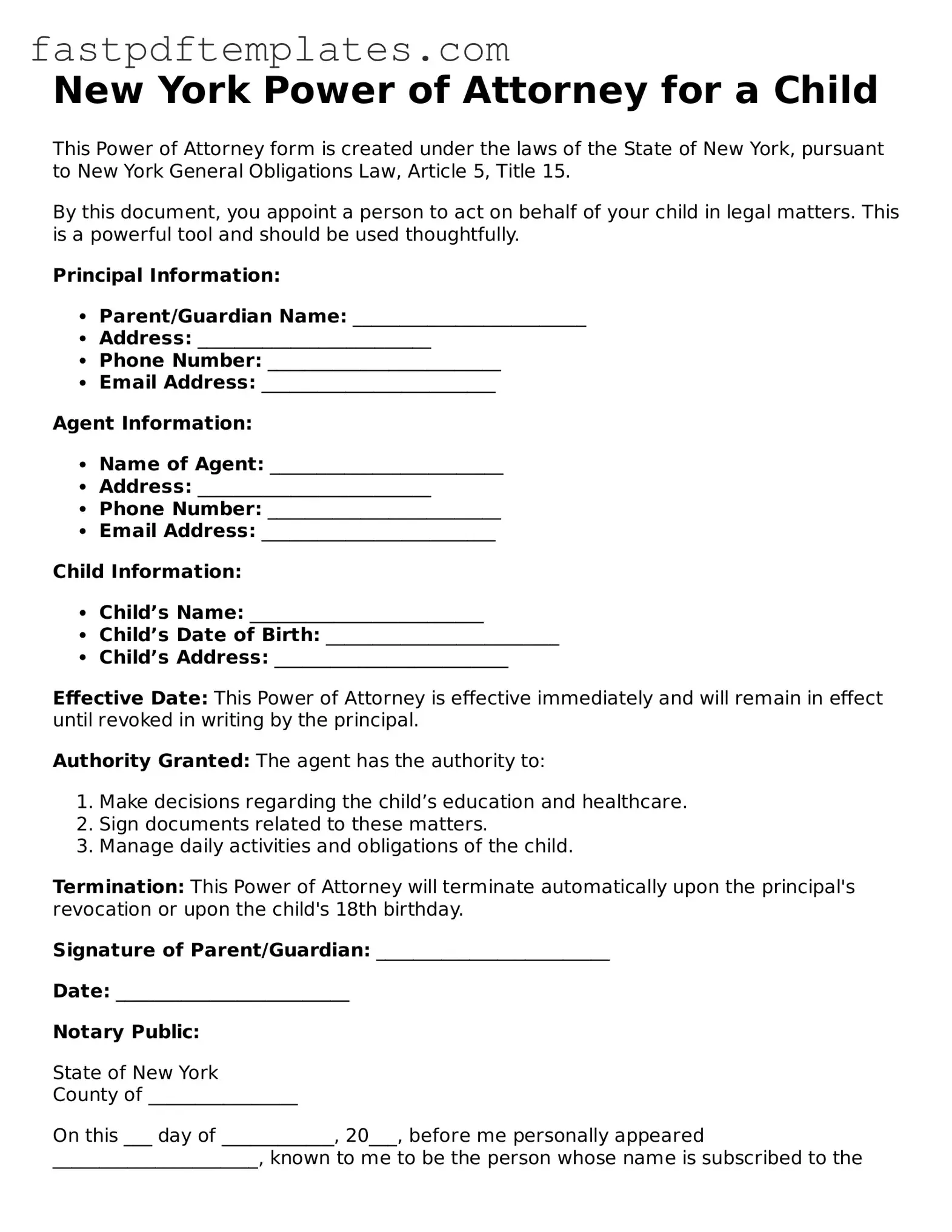 Attorney-Approved New York Power of Attorney for a Child Document