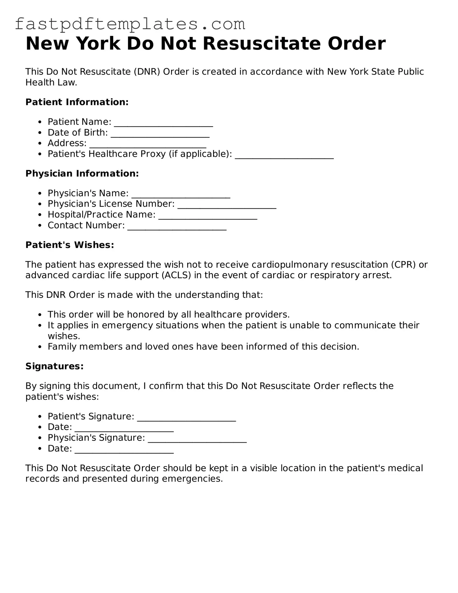 Attorney-Approved New York Do Not Resuscitate Order Document