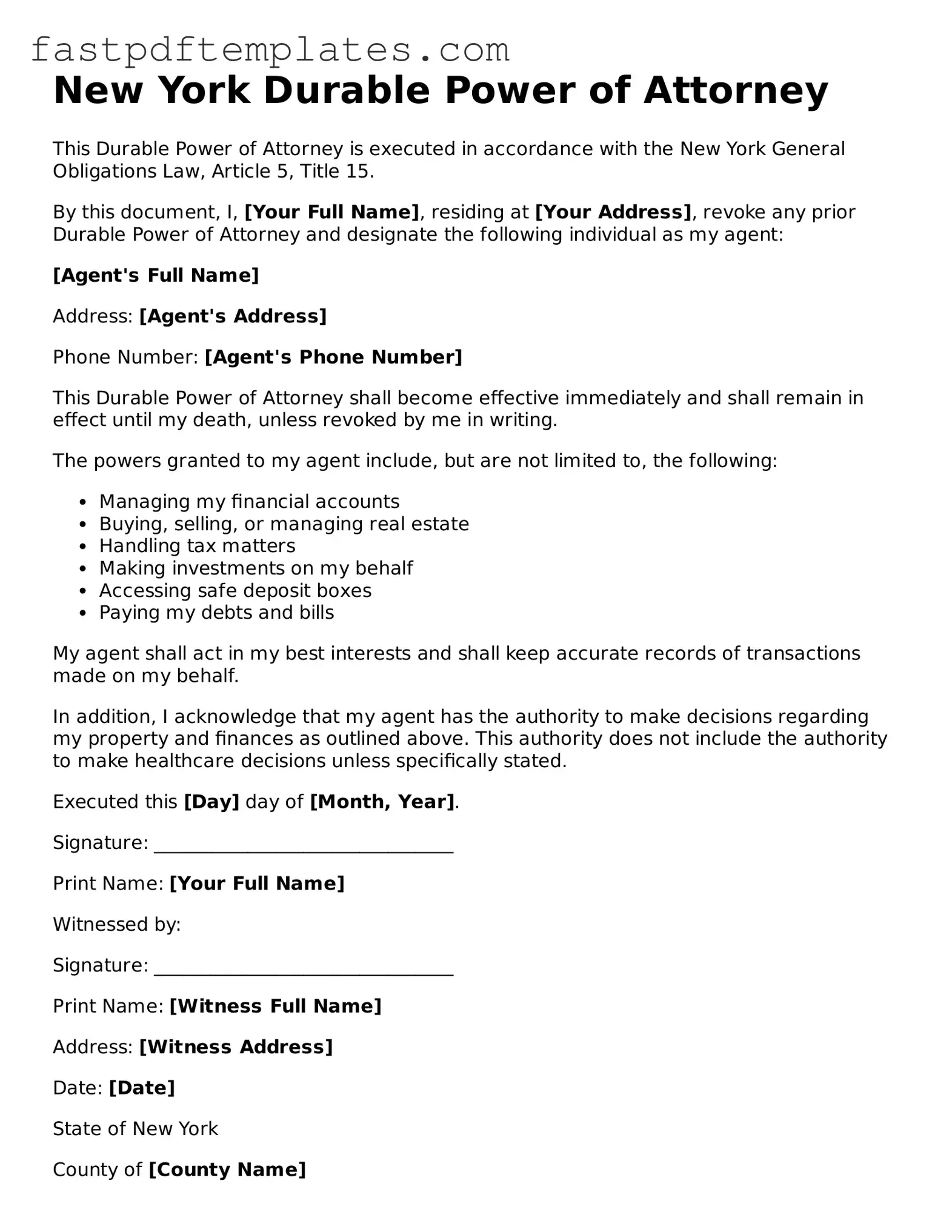 Attorney-Approved New York Durable Power of Attorney Document