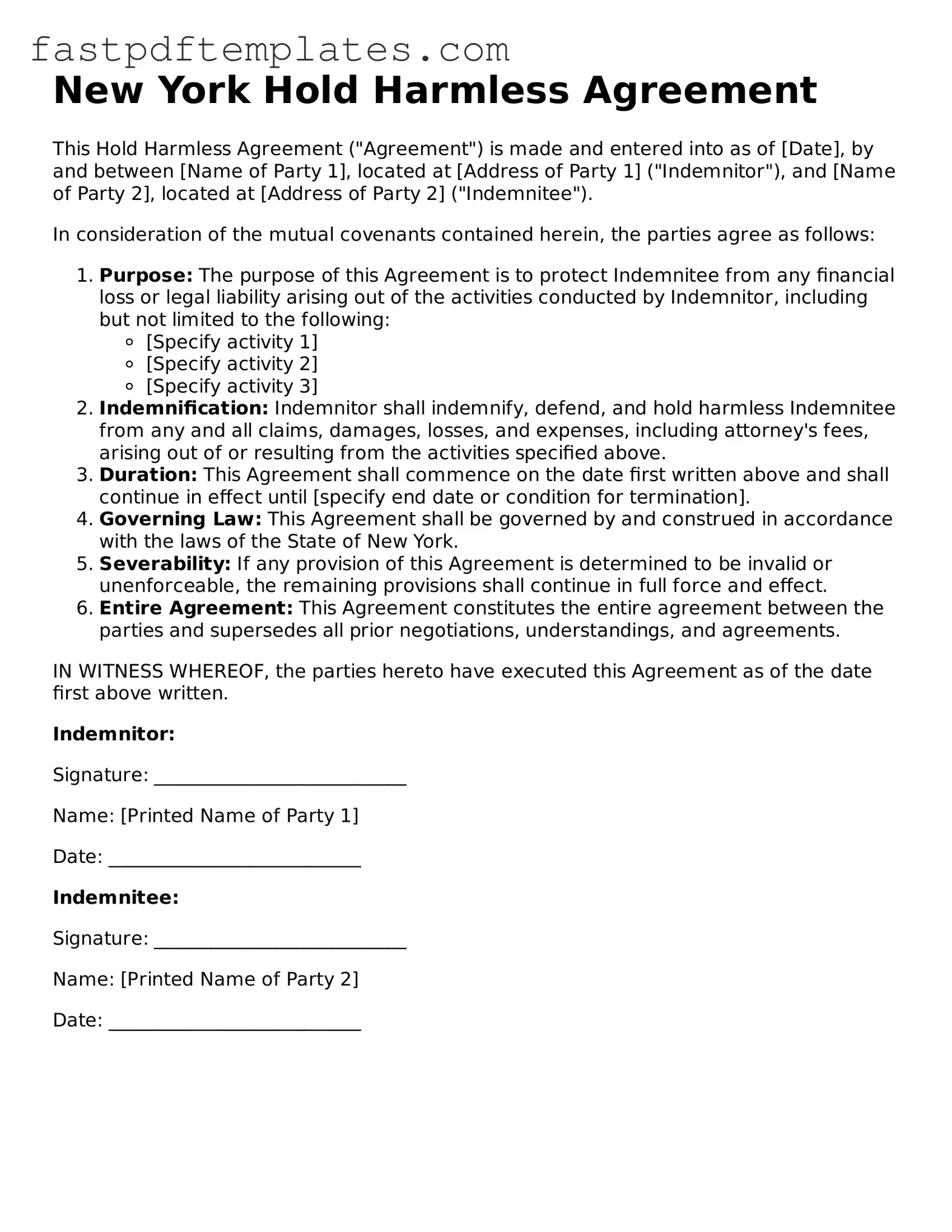 Attorney-Approved New York Hold Harmless Agreement Document