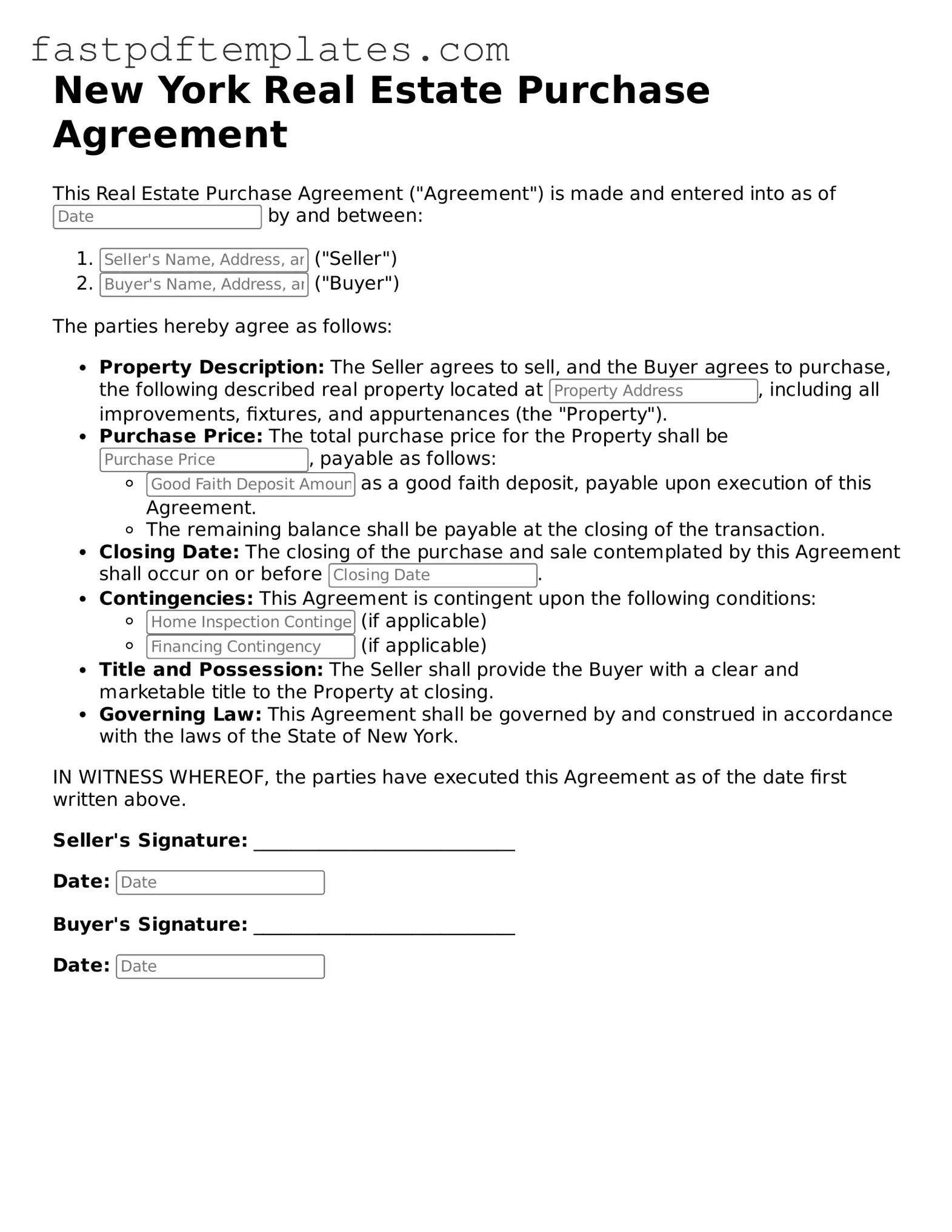 Attorney-Approved New York Real Estate Purchase Agreement Document