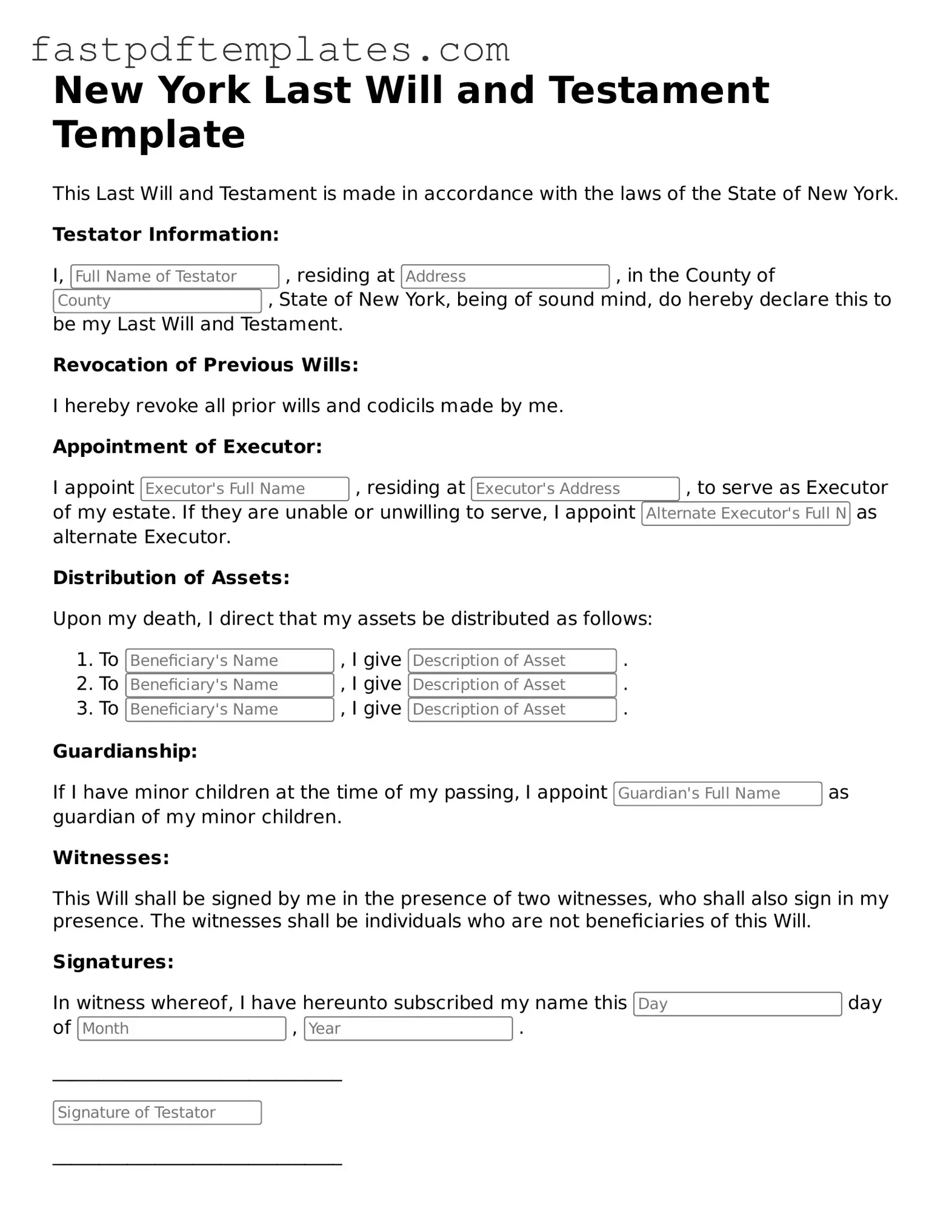 Attorney-Approved New York Last Will and Testament Document