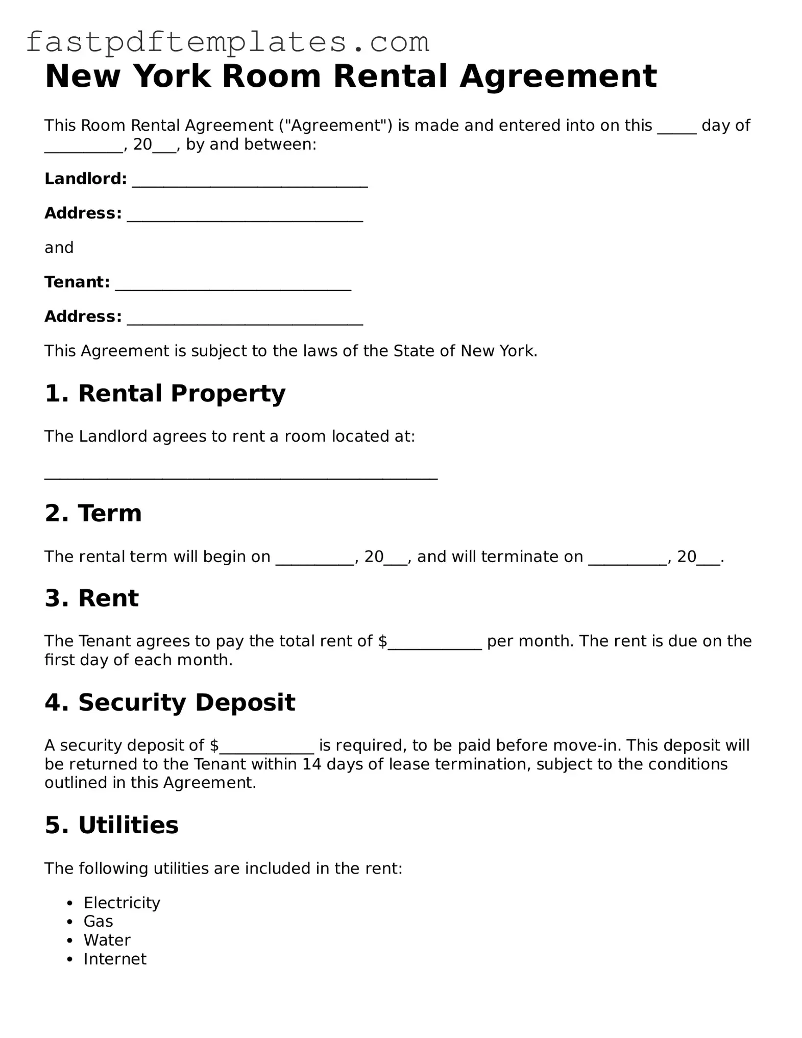 Attorney-Approved New York Room Rental Agreement Document