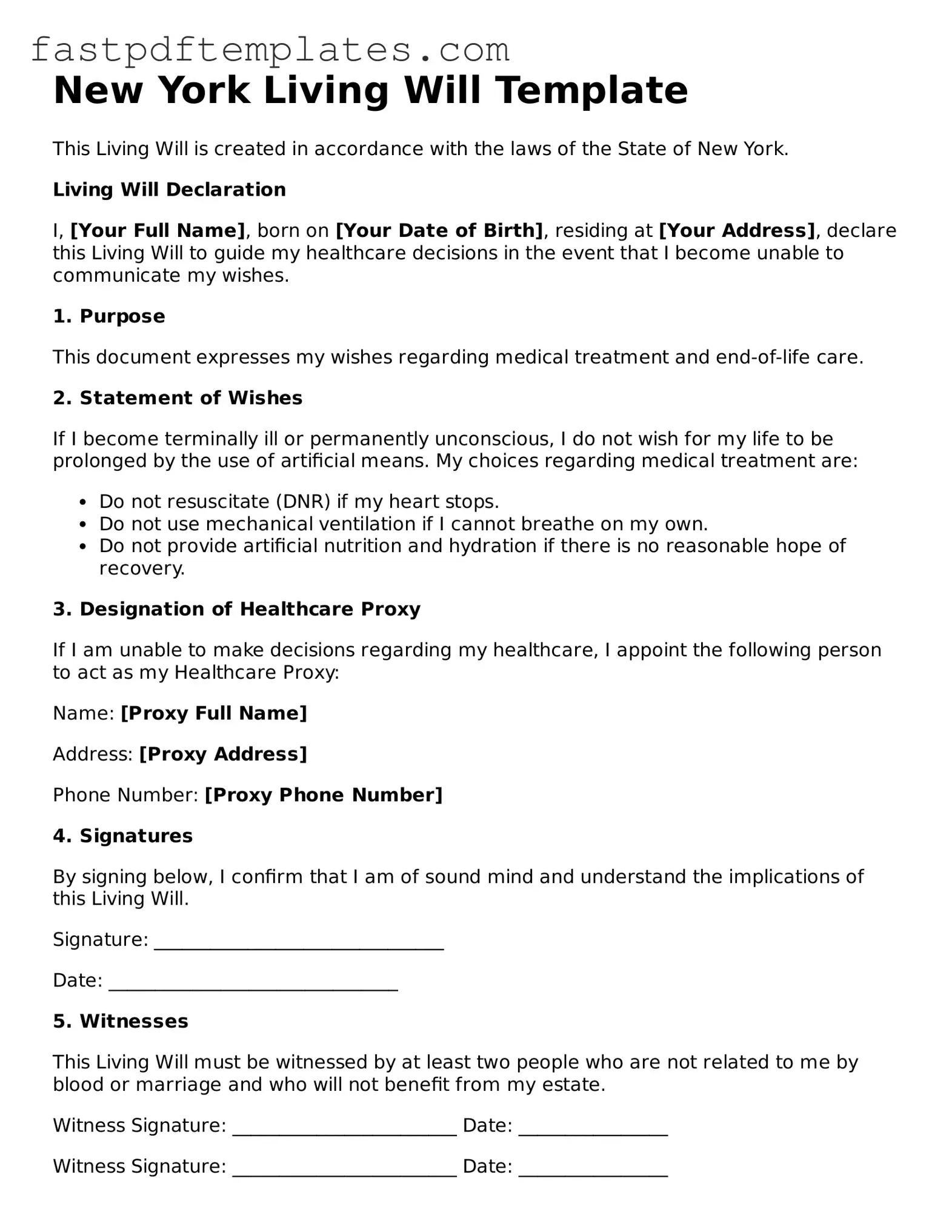 Attorney-Approved New York Living Will Document