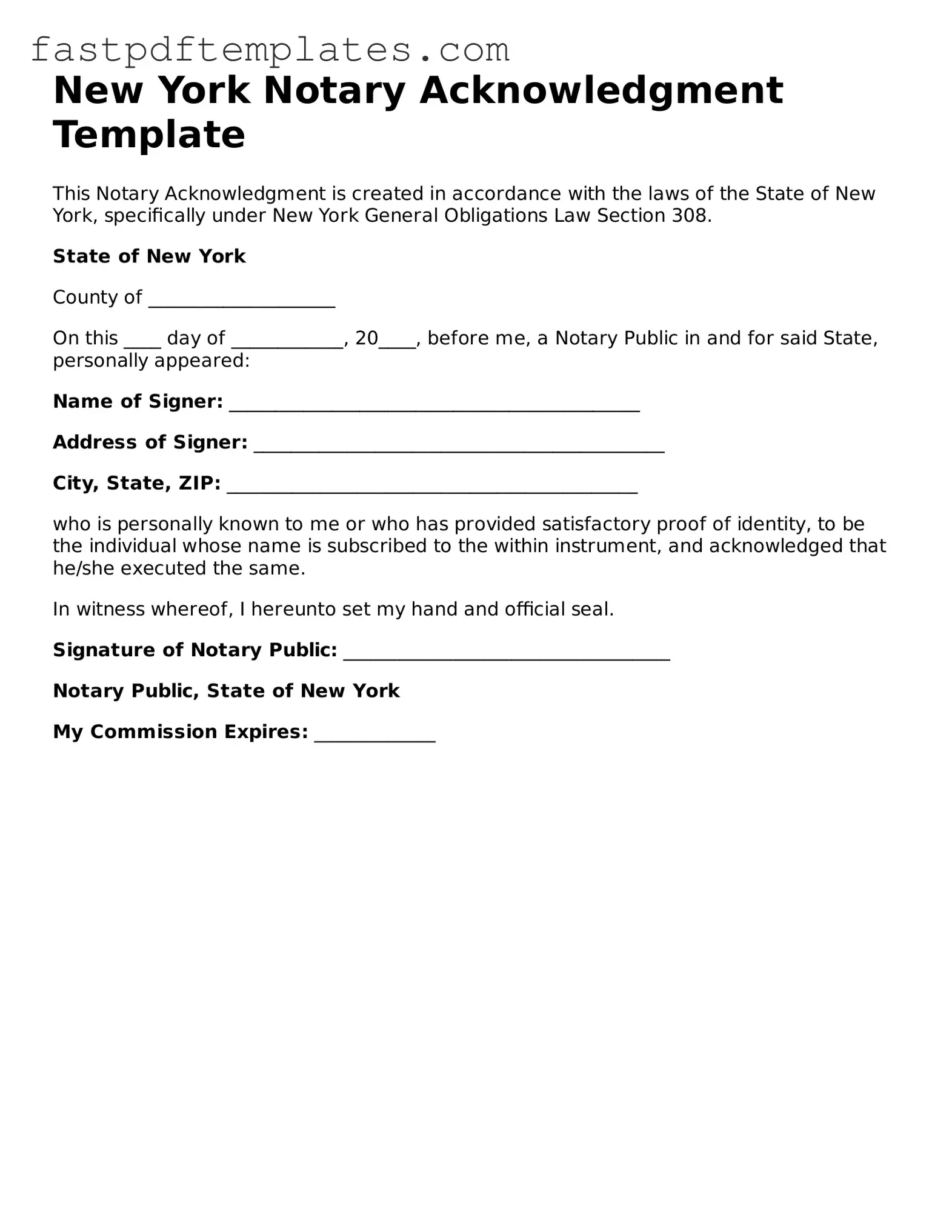 Attorney-Approved New York Notary Acknowledgement Document