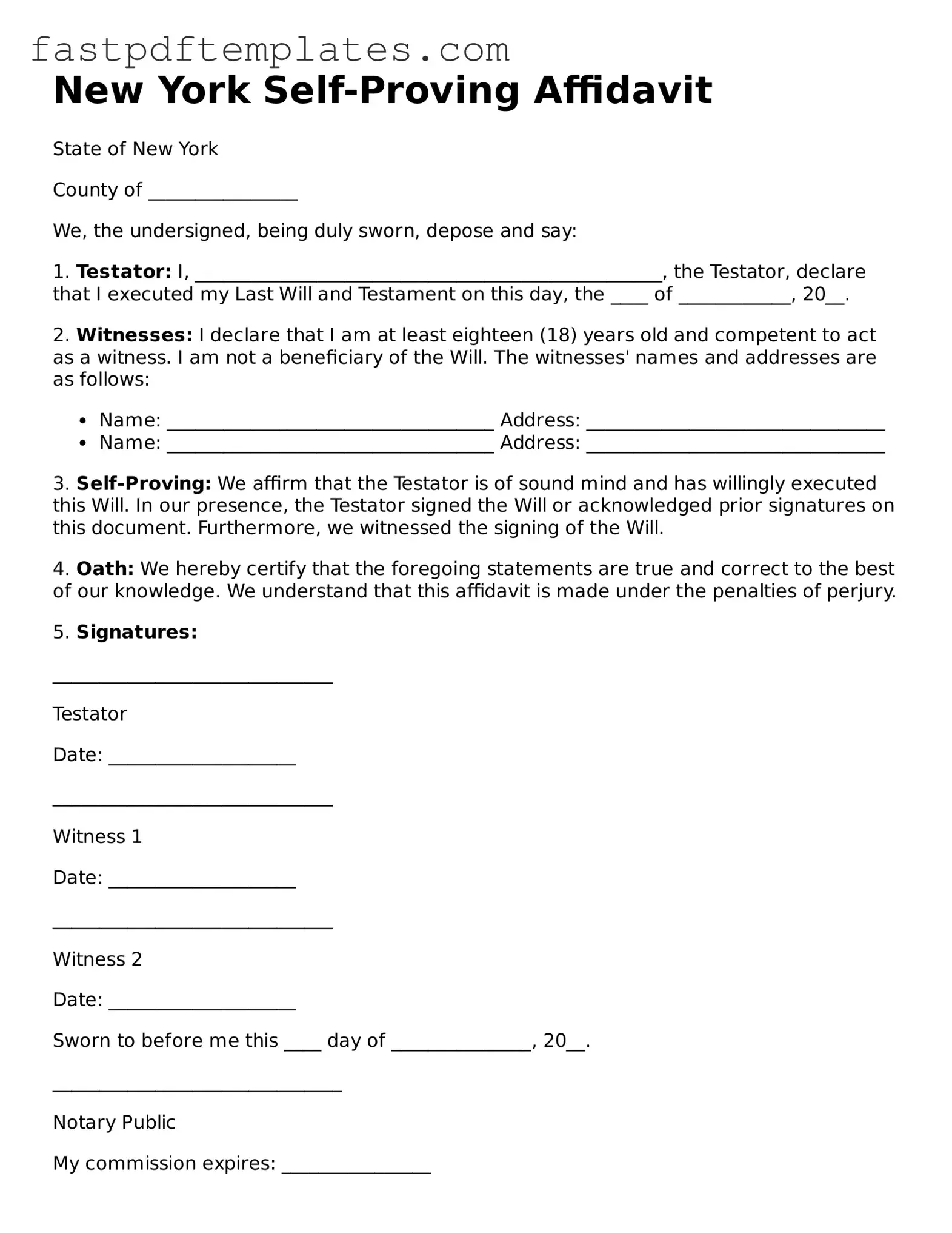 Attorney-Approved New York Self-Proving Affidavit Document