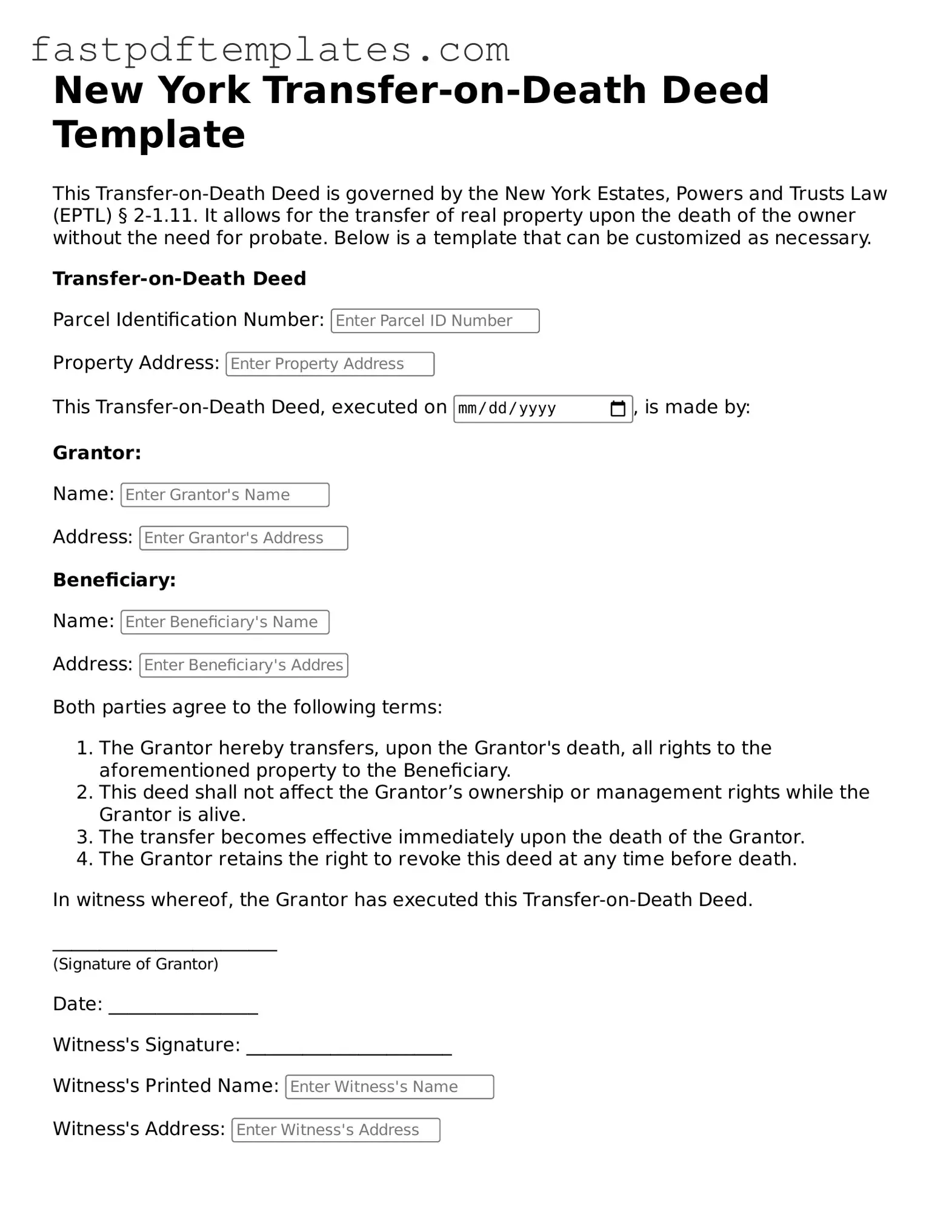 Attorney-Approved New York Transfer-on-Death Deed Document