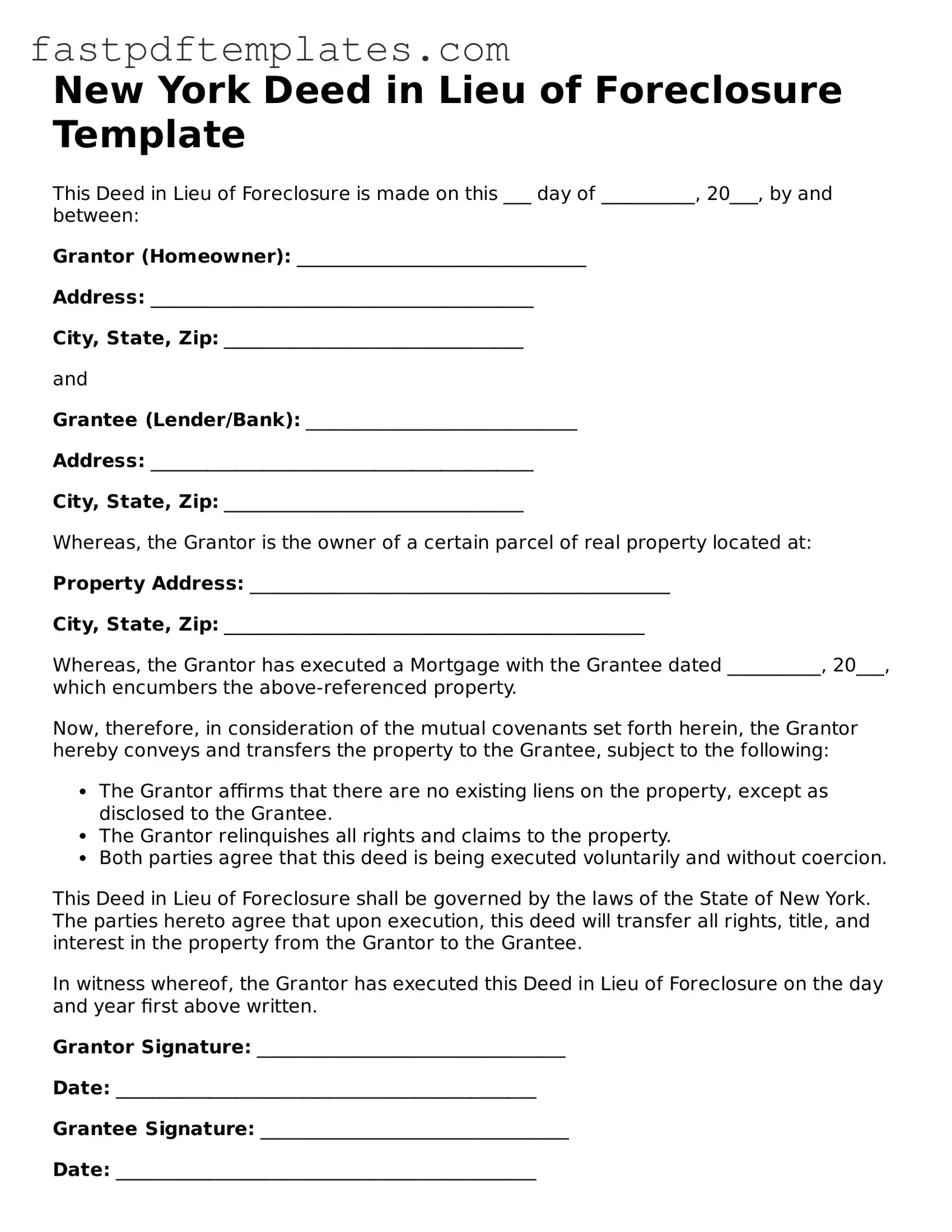 Attorney-Approved New York Deed in Lieu of Foreclosure Document