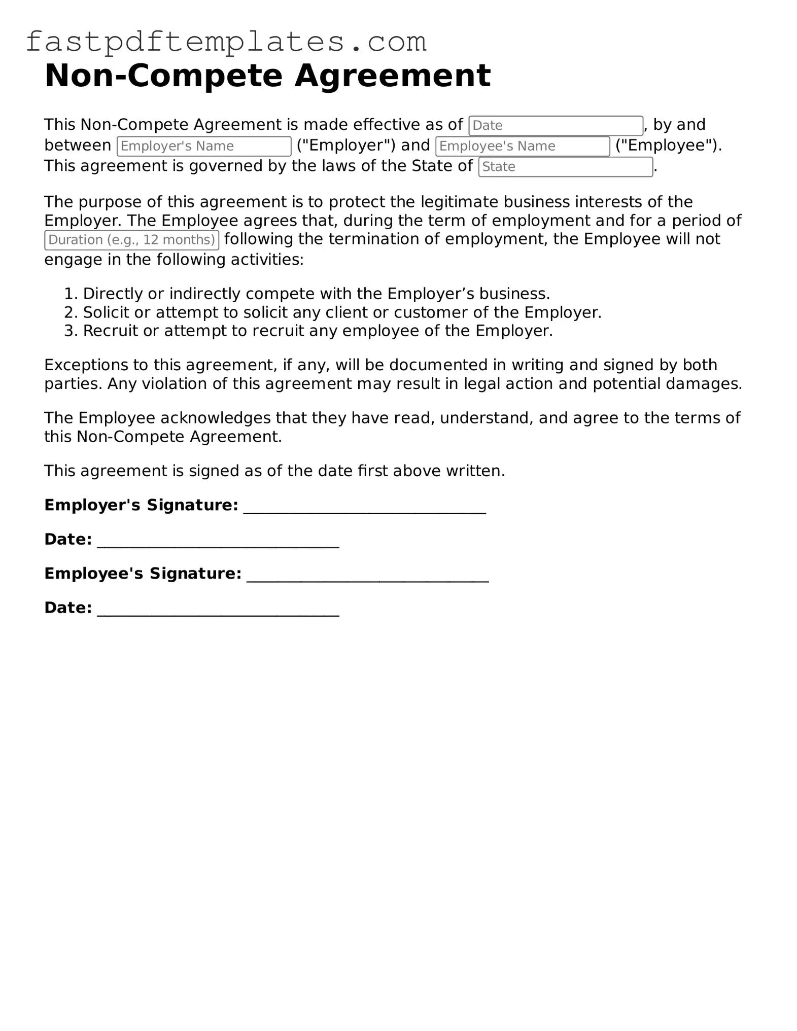 Fillable Non-compete Agreement Document