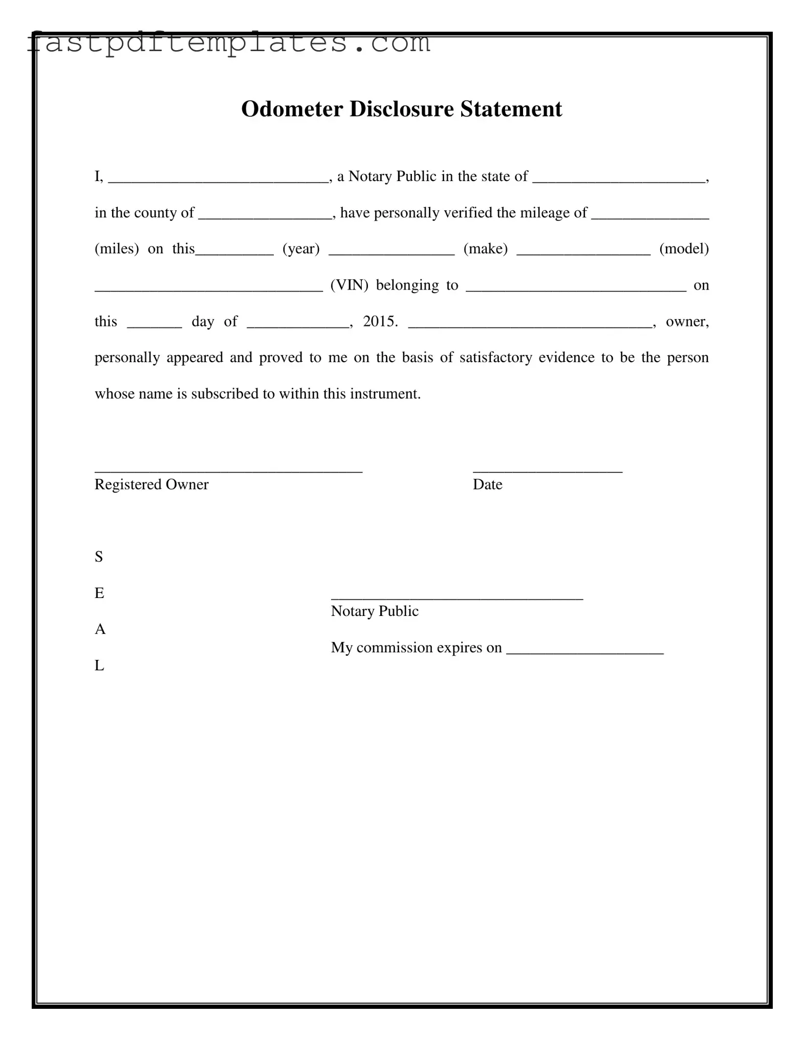 Blank Notarized Odometer Statement Form