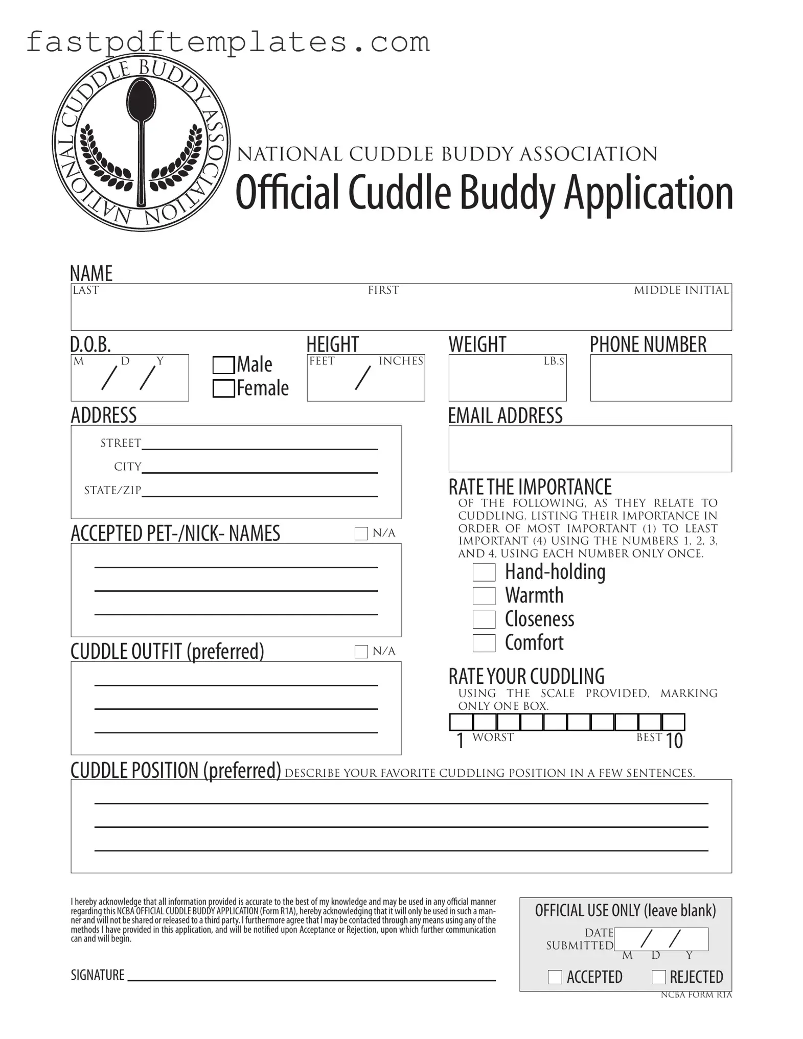 Blank Cuddle Buddy Application Form