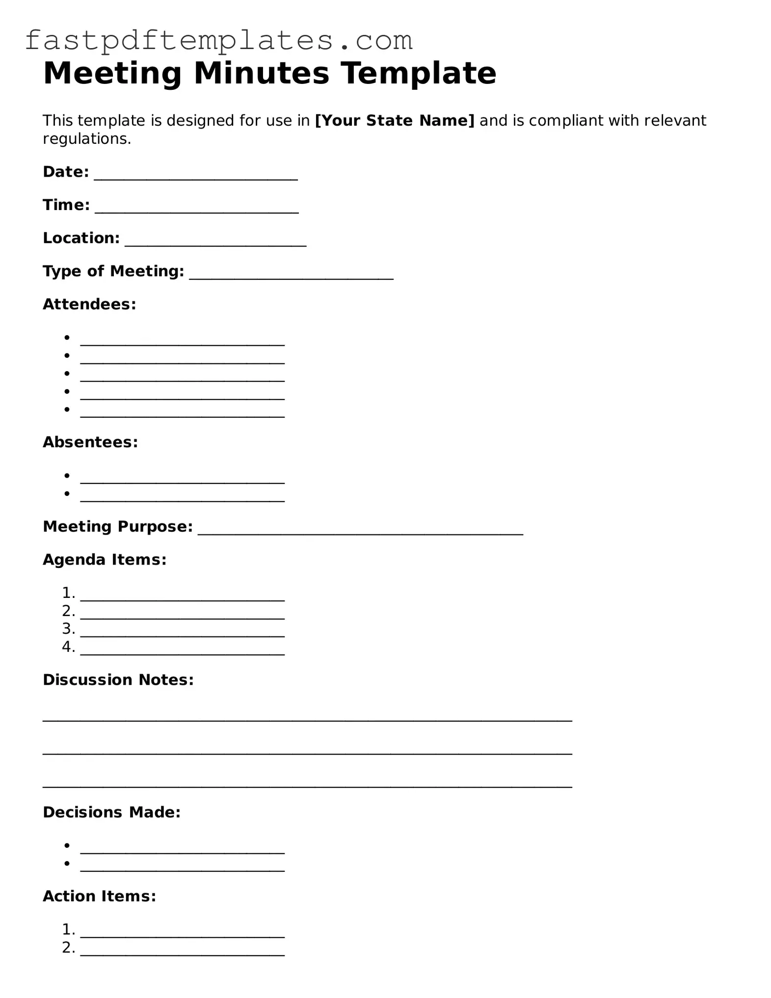 Fillable Meeting Minutes Document