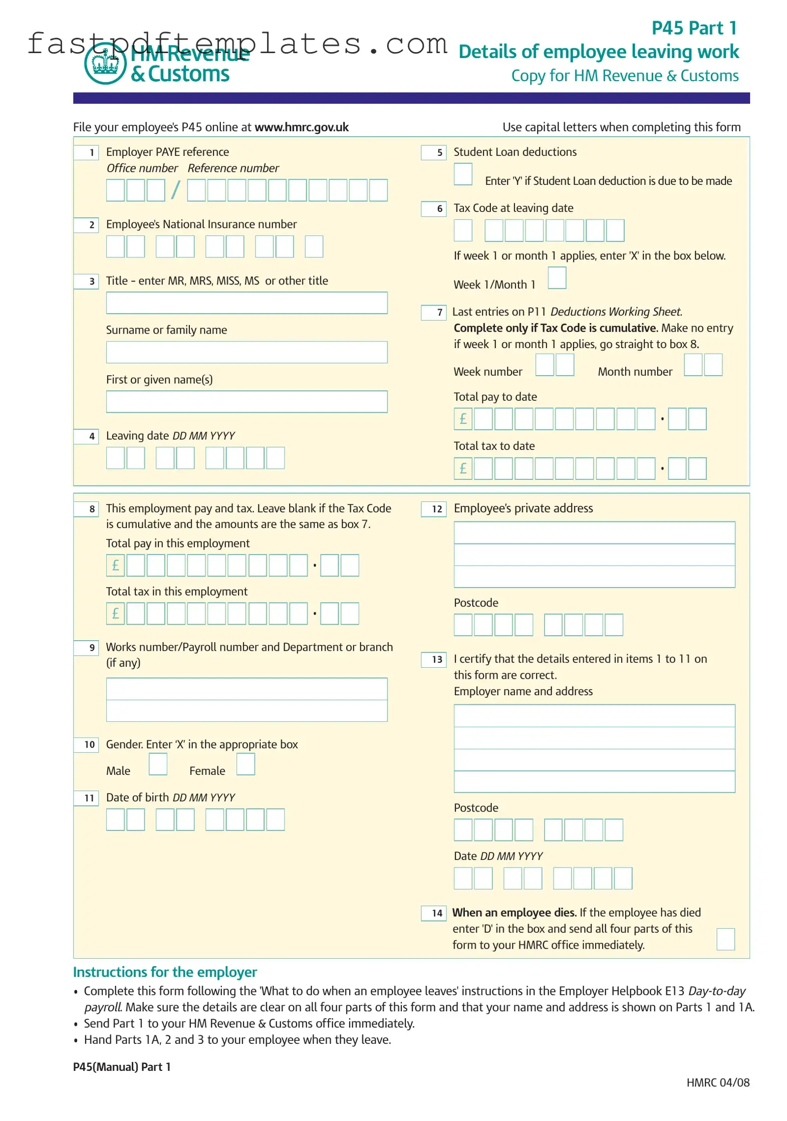 Blank P 45 It Form