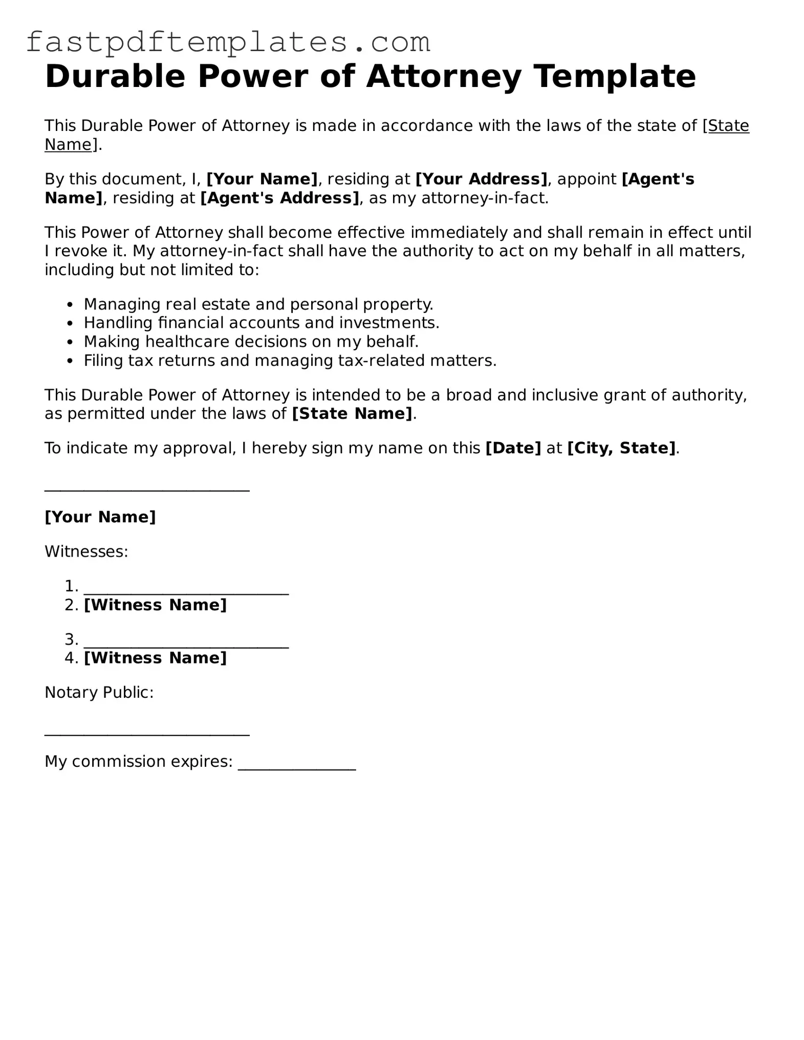 Fillable Power of Attorney Document