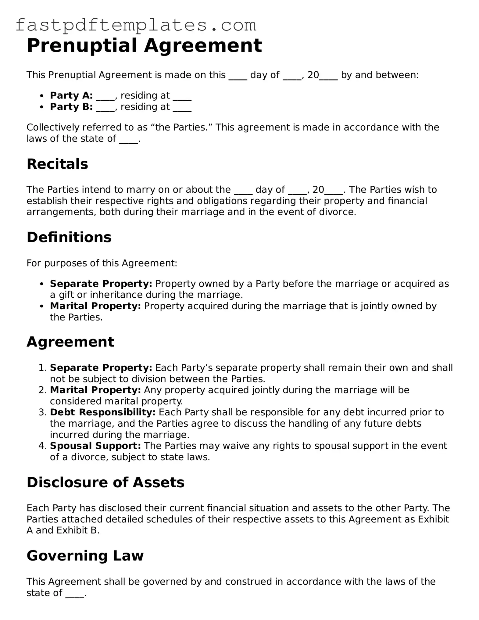 Fillable Prenuptial Agreement Document