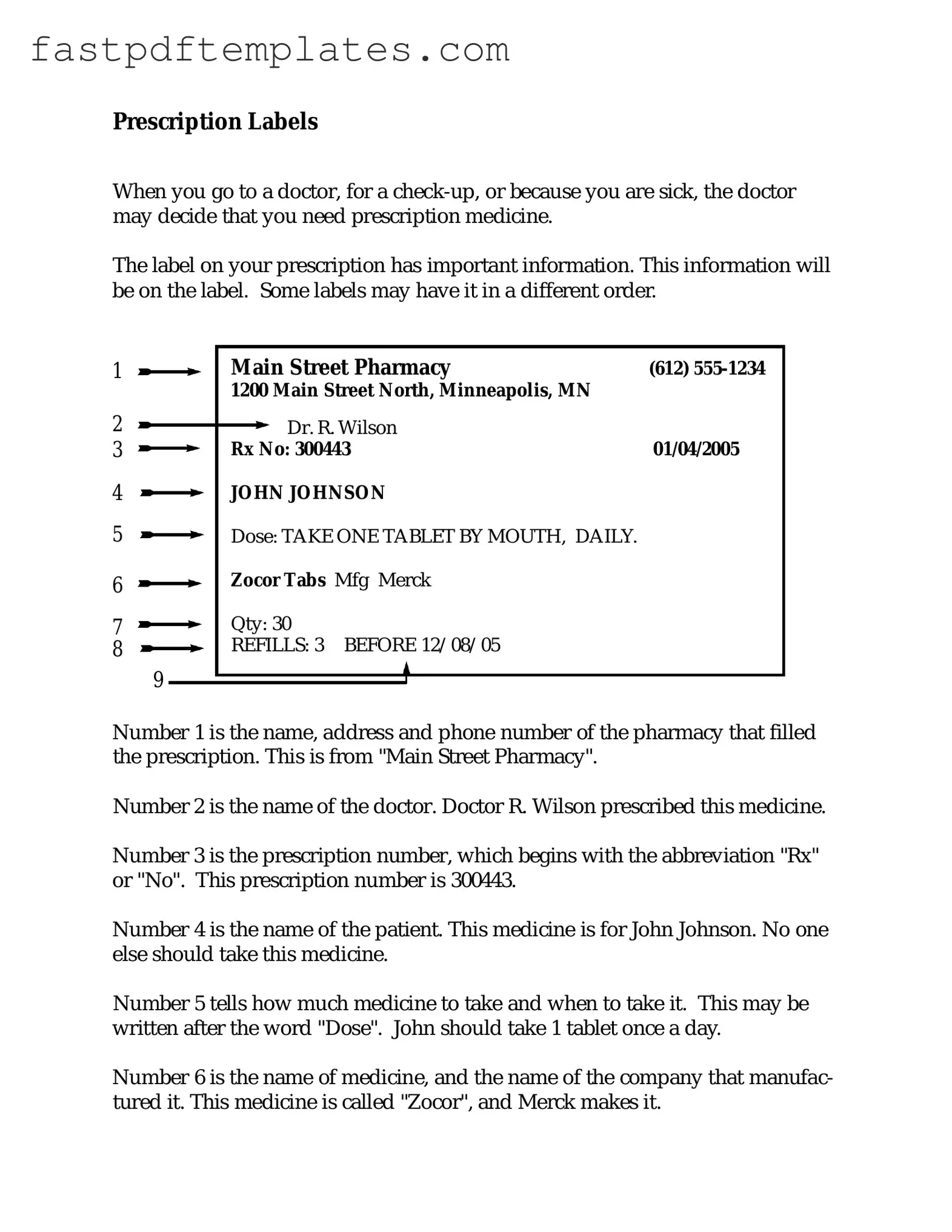 Blank Prescription Label Form