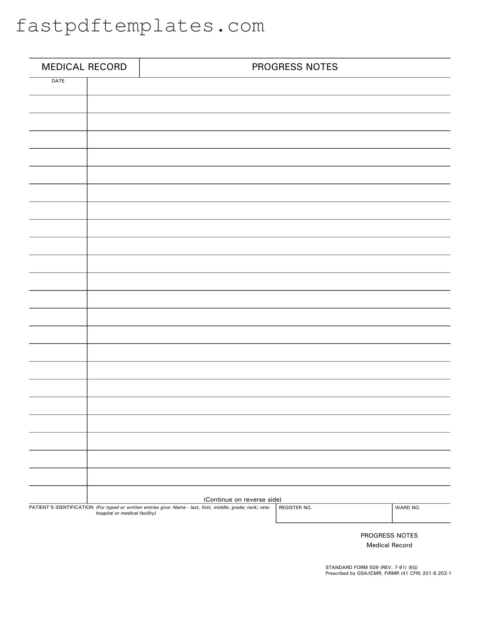 Blank Progress Notes Form