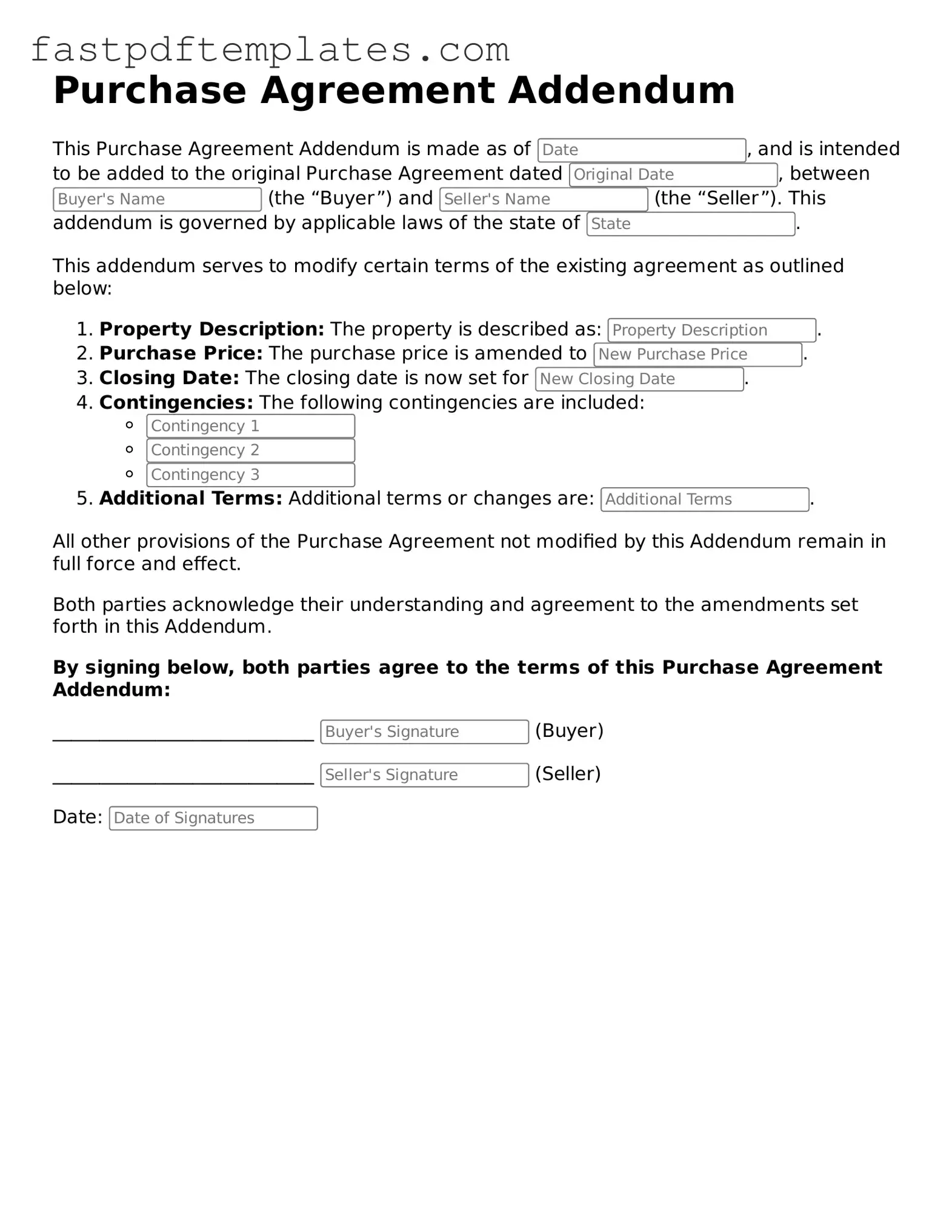 Fillable Purchase Agreement Addendum Document