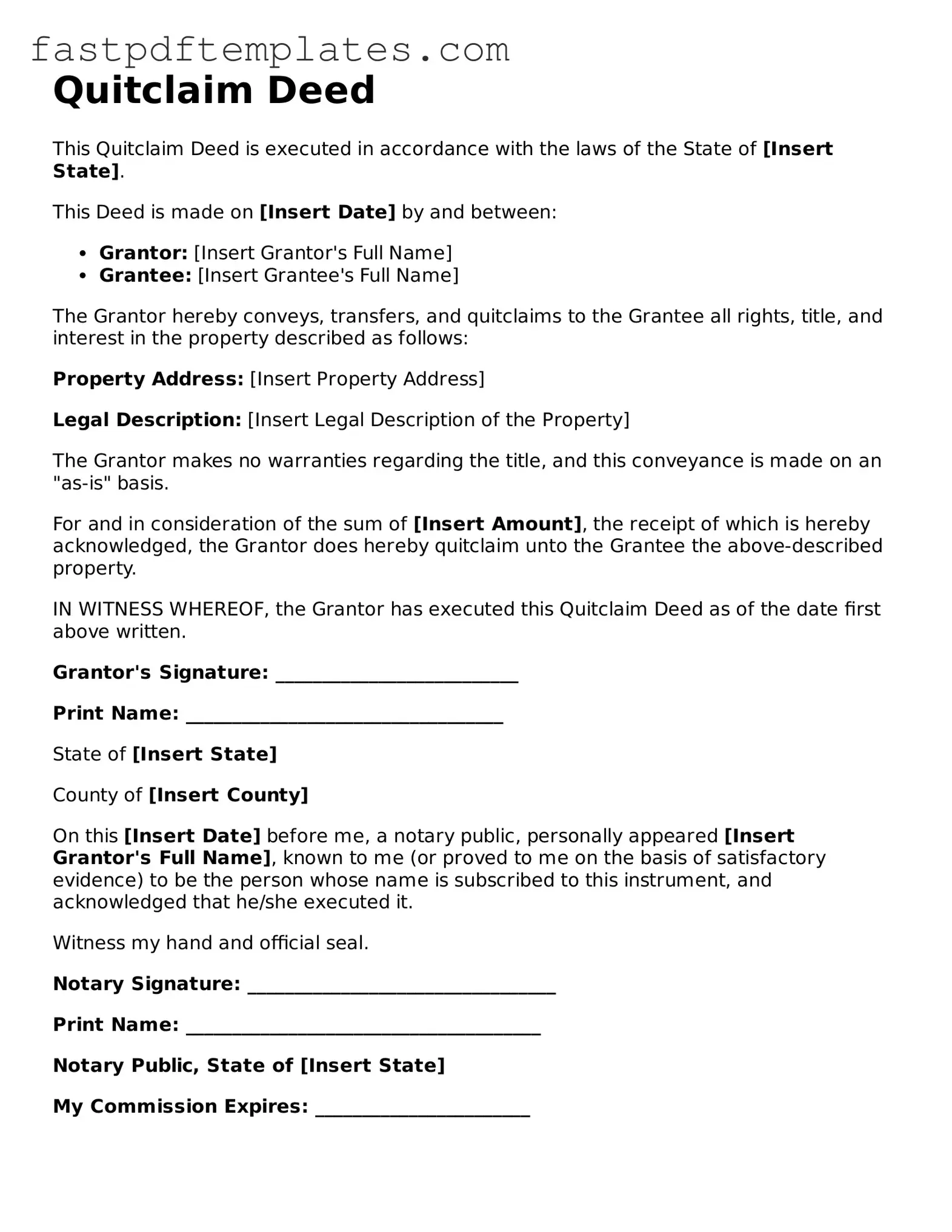 Fillable Quitclaim Deed Document