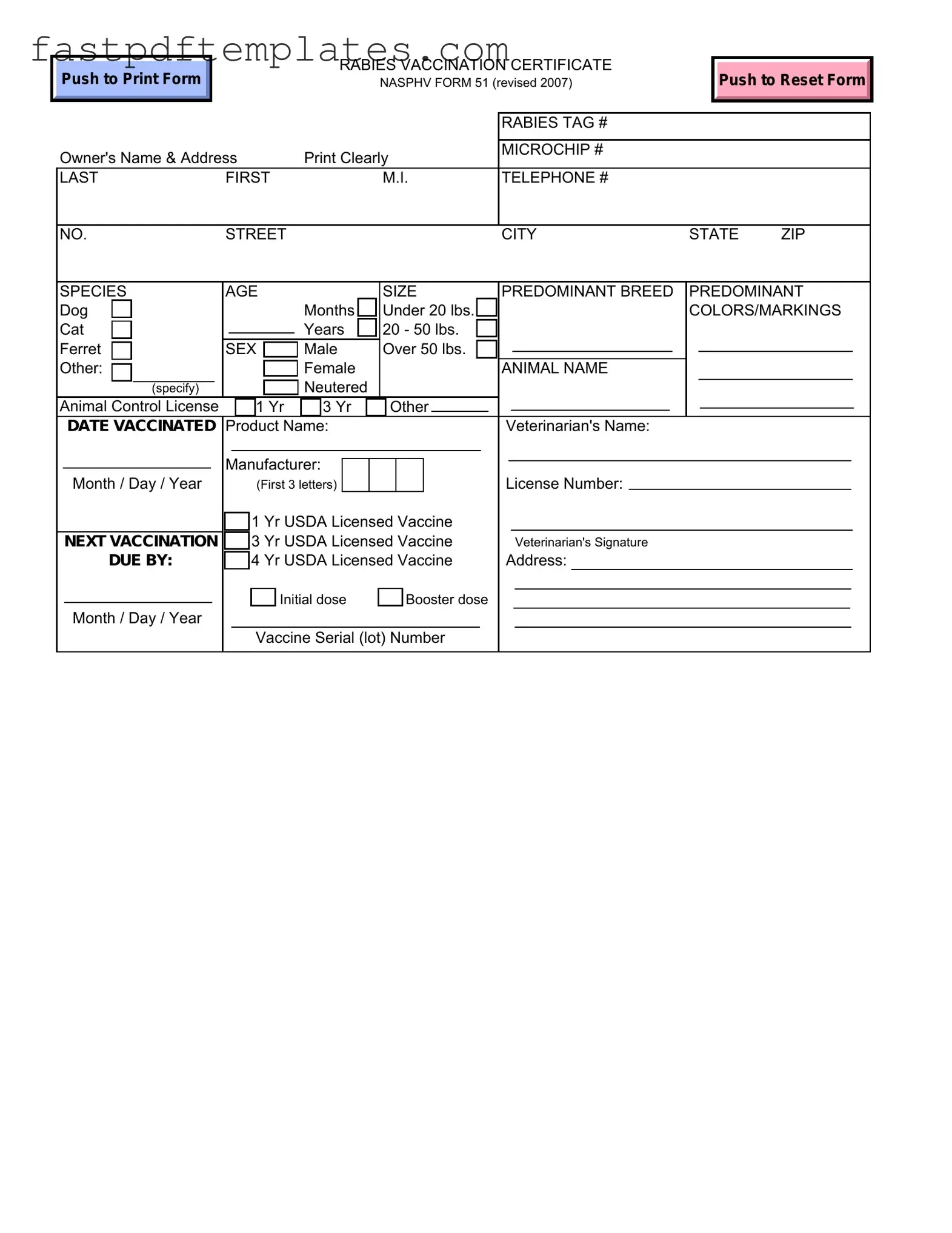 Blank Rabies Certificate Form