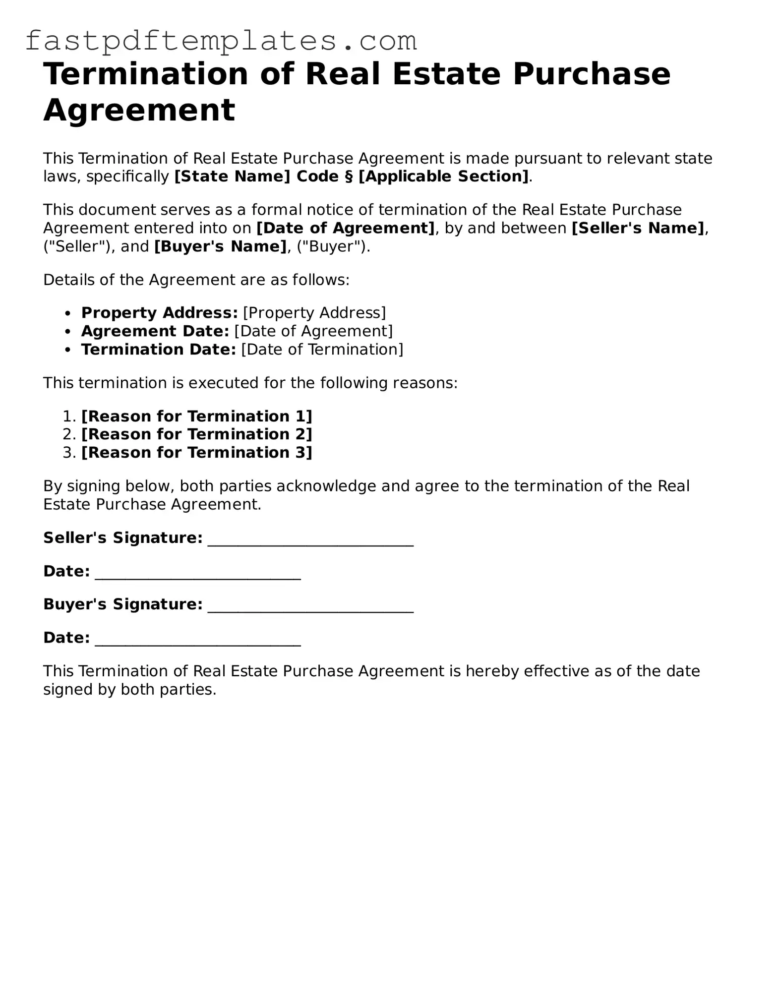 Fillable Termination of Real Estate Purchase Agreement Document