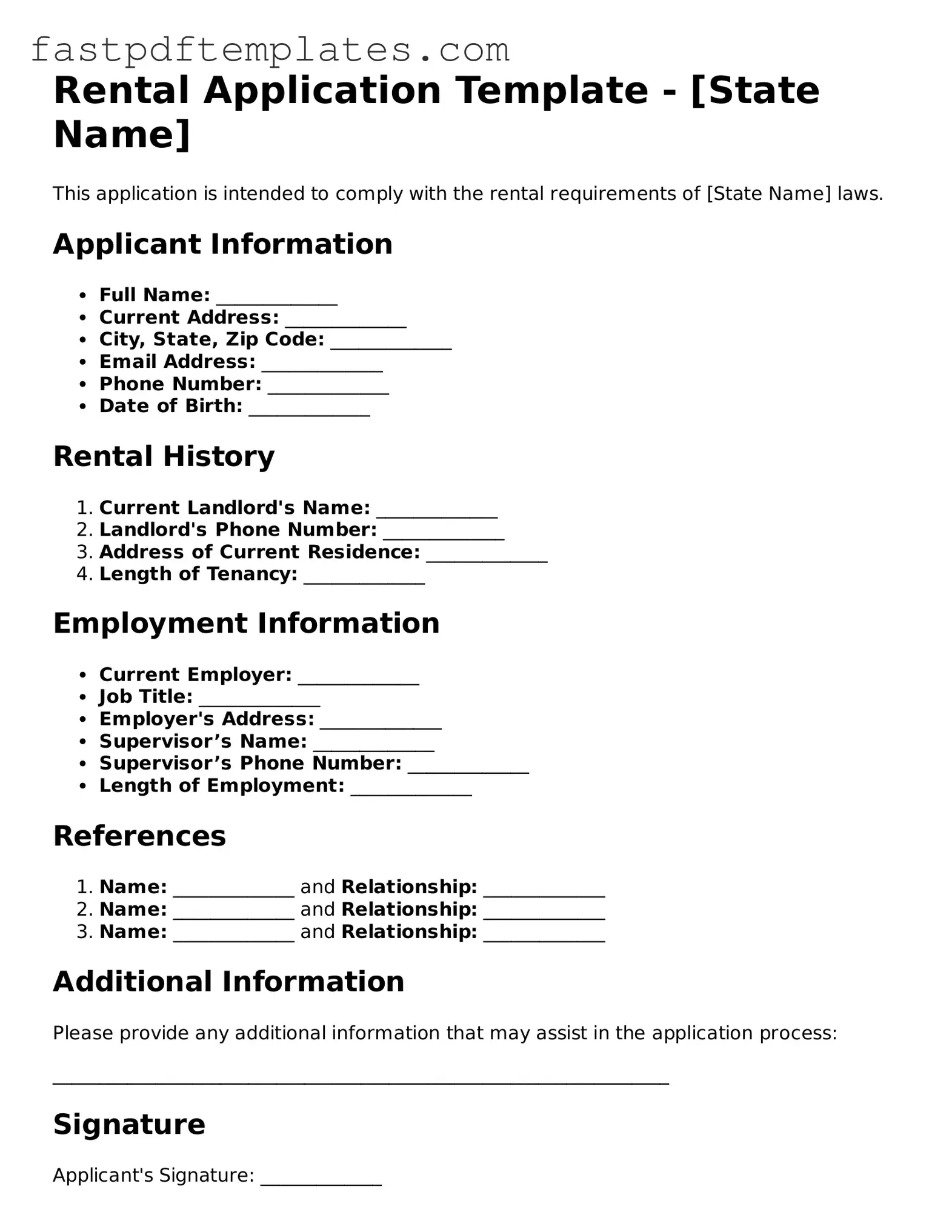 Fillable Rental Application Document