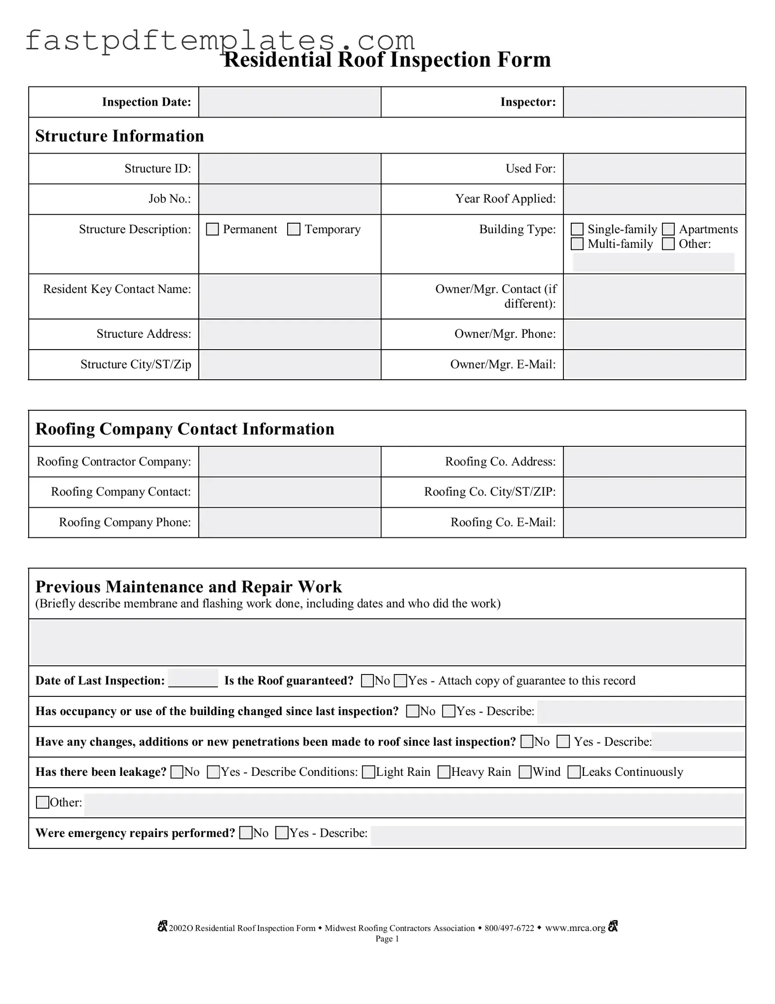 Blank Roof Inspection Form
