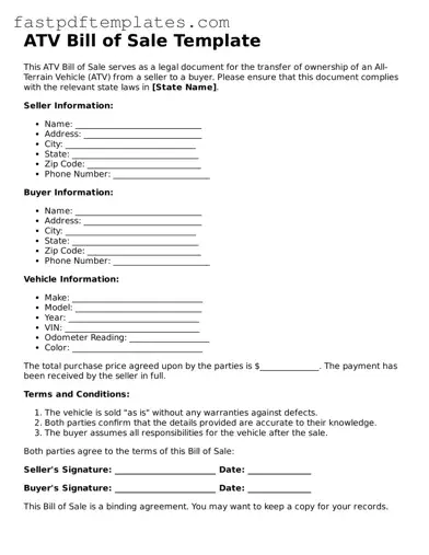 Fillable ATV Bill of Sale Document