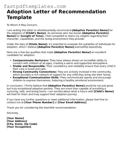 Fillable Adoption Letter of Recommendation Document