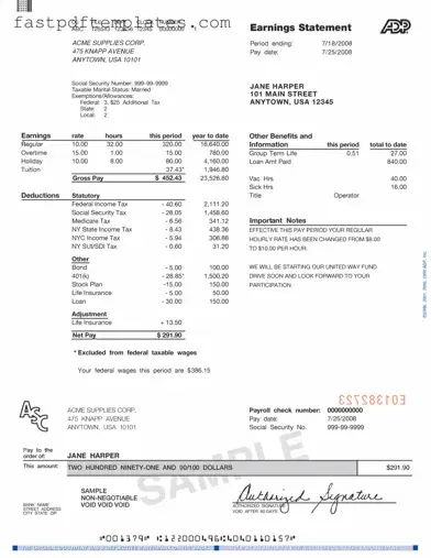 Blank Adp Pay Stub Form