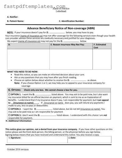 Blank Advance Beneficiary Notice of Non-coverage Form