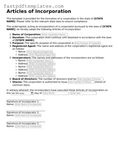 Fillable Articles of Incorporation Document