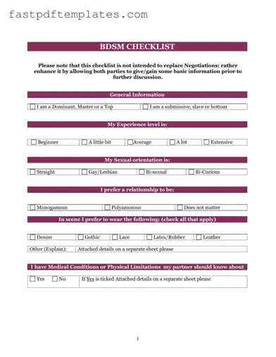Blank Bdsm Checklist Form