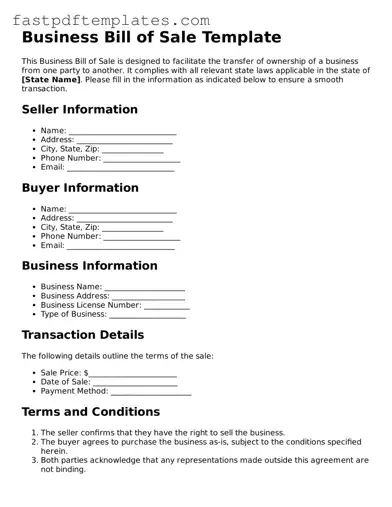Fillable Business Bill of Sale Document