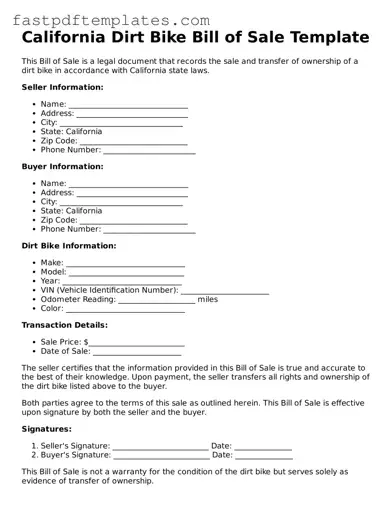 Attorney-Approved California Dirt Bike Bill of Sale Document