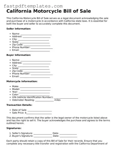 Attorney-Approved California Motorcycle Bill of Sale Document