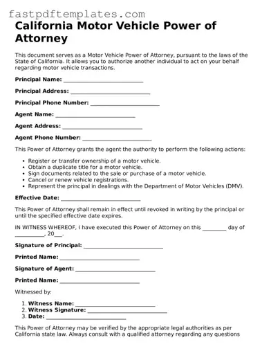 Attorney-Approved California Motor Vehicle Power of Attorney Document
