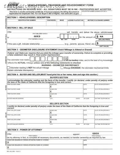 Blank California Fotm Reg 262 Form