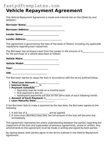 Fillable Vehicle Repayment Agreement Document