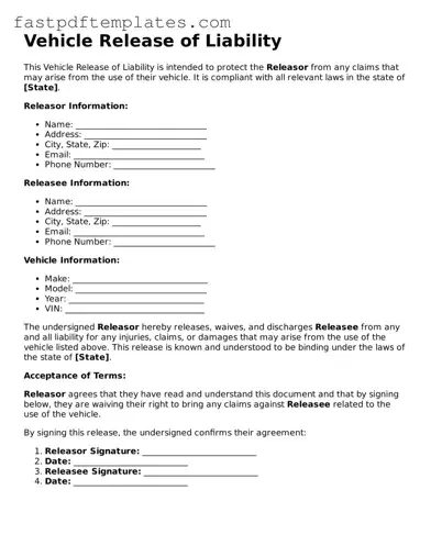 Fillable Vehicle Release of Liability Document