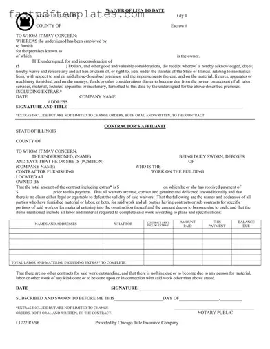 Blank Chicago Title Waiver Format Form