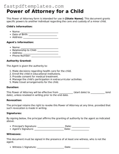 Fillable Power of Attorney for a Child Document