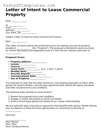 Fillable Letter of Intent to Lease Commercial Property Document