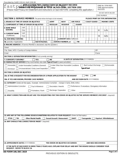 Blank DD 149 Form