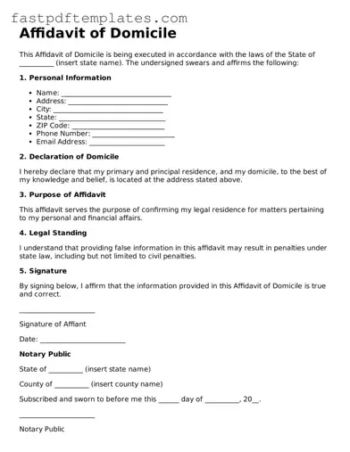 Fillable Affidavit of Domicile Document