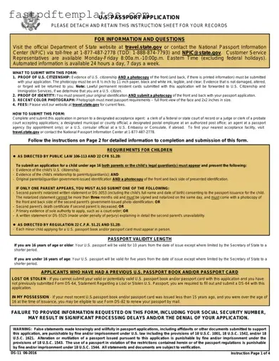 Blank DS-11 U.S. Passport application Form