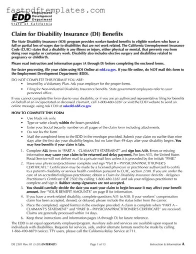 Blank EDD DE 2501 Form