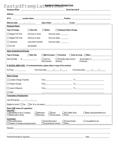 Blank Employee Status Change Form