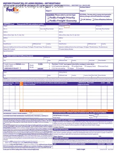Blank Fedex Bill Of Lading Form