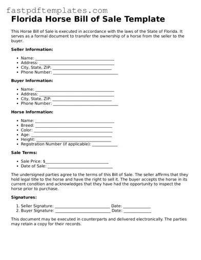 Attorney-Approved Florida Horse Bill of Sale Document